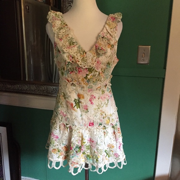 Just Me white floral ruffle lace dress M - Picture 13 of 14